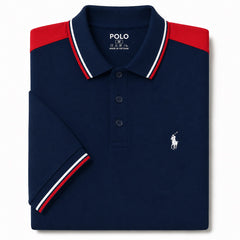 Navy Blue Color Panel Polo T-Shirt!!