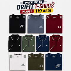 Clrearence Offer! 10 Branded Drifit T-Shirts! 6 Round Neck Drifit T-Shirts + 4 Berberry Zipper Dirift T-Shirts!