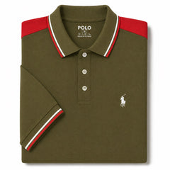 Olive Color Panel Polo T-Shirt!!