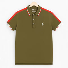 Olive Color Panel Polo T-Shirt!