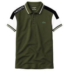 Olive Green Lacoste Panel Polo T-Shirt!