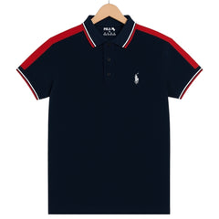 Black Color Panel Polo T-Shirt!