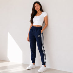 Women's  Navy Blue Adidas Stripe Trouser!