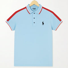 Sky Blue Color Panel Polo T-Shirt!