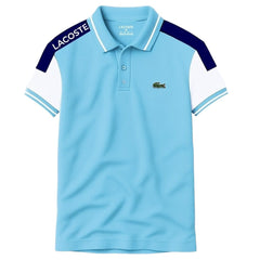 Sky Blue Lacoste Panel Polo T-Shirt!
