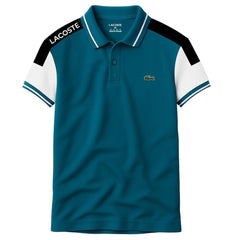 Zinc Blue Lacoste Panel Polo T-Shirt!