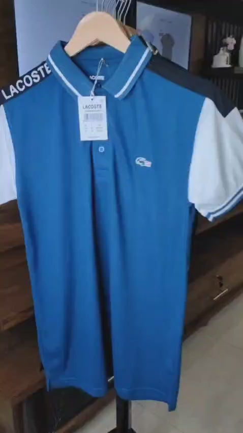 Sky Blue Lacoste Panel Polo T-Shirt!